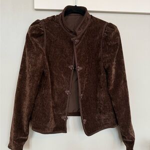 Brown frog button velour jacket